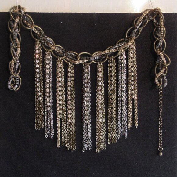Steampunk, Chain & Crystal Choker, Gold, Silver, Bronze, Pewter, Rope, Link, Vtg - Picture 1 of 10